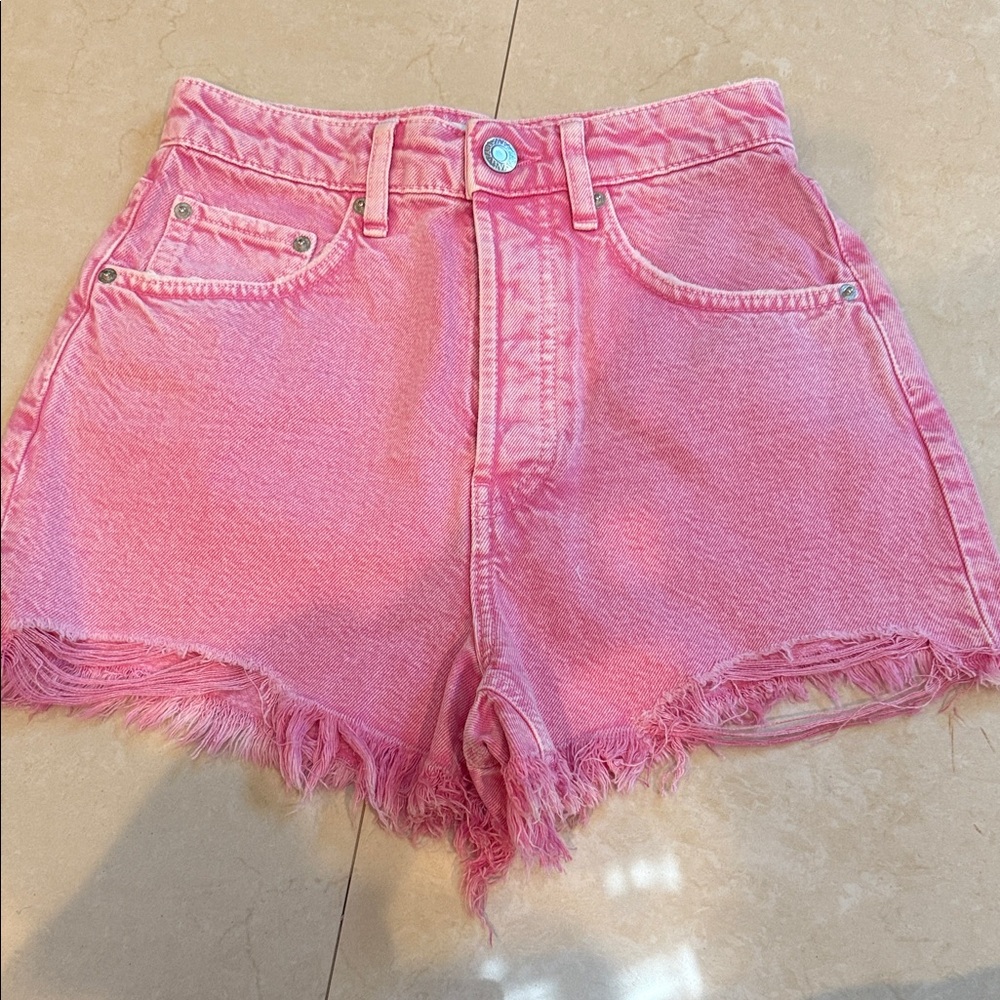 Zara Pink Jean Shorts with Frayed Hem
